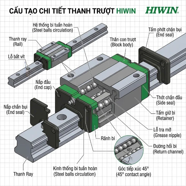 Cấu Tạo Chi Tiết Của Thanh Trượt Hiwin